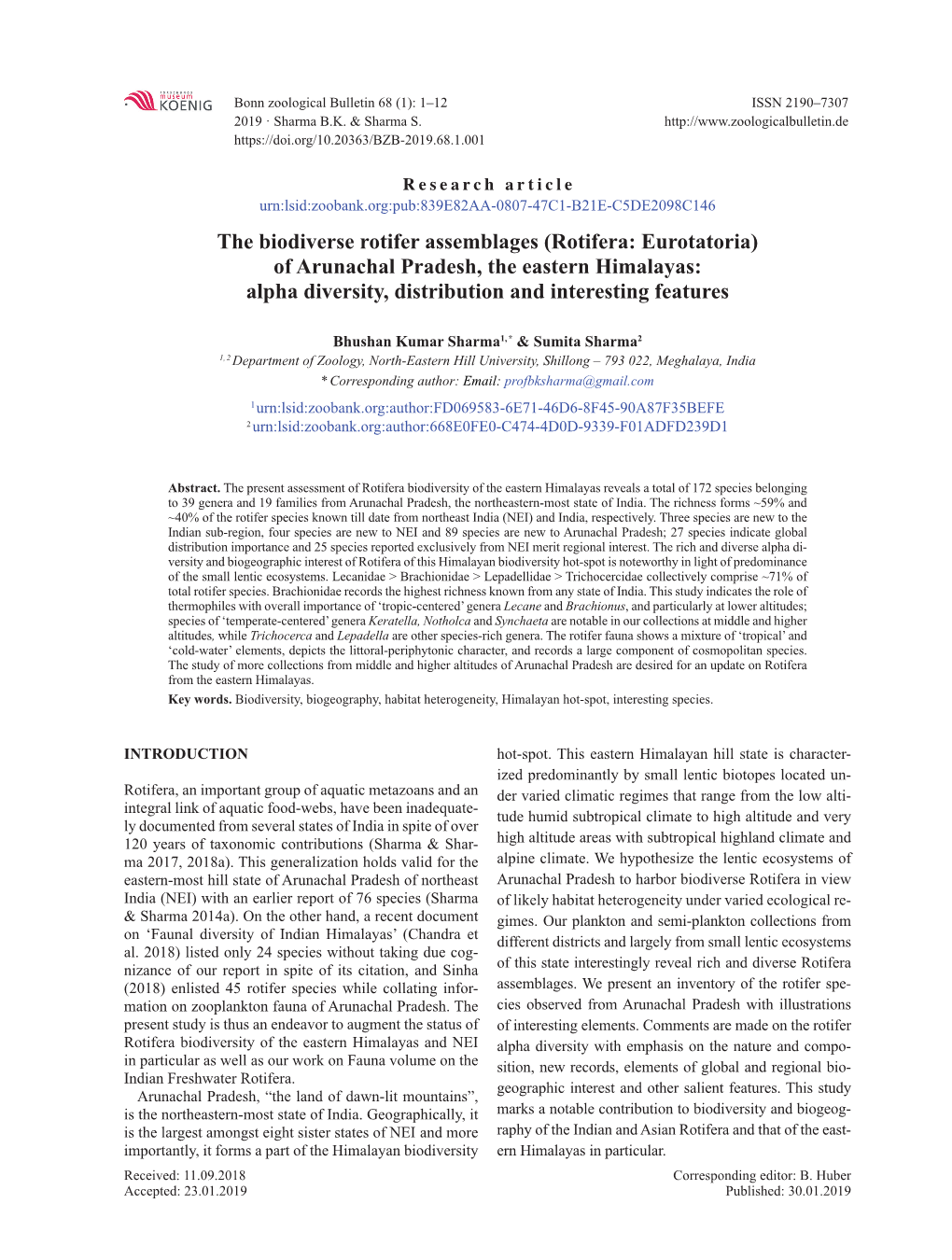 The Biodiverse Rotifer Assemblages (Rotifera: Eurotatoria) of Arunachal Pradesh, the Eastern Himalayas: Alpha Diversity, Distribution and Interesting Features