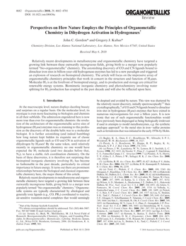 Perspectives on How Nature Employs the Principles of Organometallic Chemistry in Dihydrogen Activation in Hydrogenases†