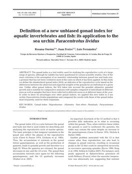 Definition of a New Unbiased Gonad Index for Aquatic Invertebrates and Fish: Its Application to the Sea Urchin Paracentrotus Lividus