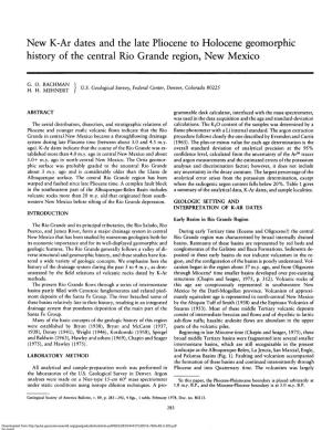 New K-Ar Dates and the Late Pliocene to Holocene Geomorphic History of the Central Rio Grande Region, New Mexico