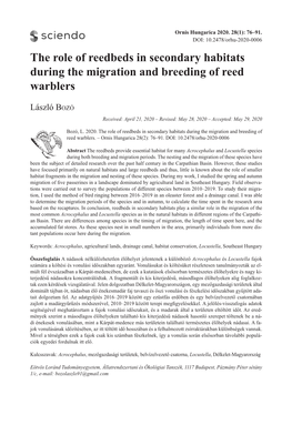 The Role of Reedbeds in Secondary Habitats During the Migration and Breeding of Reed Warblers