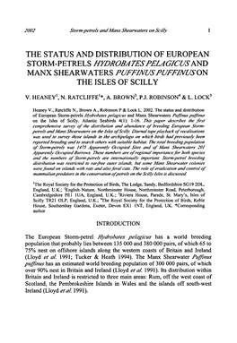 The Status and Distribution of European Storm-Petrels Hydrobates Pelagicus and Manx Shearwaters Puffinus Puffinus on the Isles of Scilly