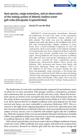 Host Species, Range Extensions, and an Observation of the Mating System of Atlantic Shallow-Water Gall Crabs (Decapoda: Cryptochiridae)