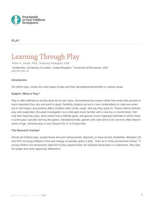 Learning Through Play 1 2 Peter K