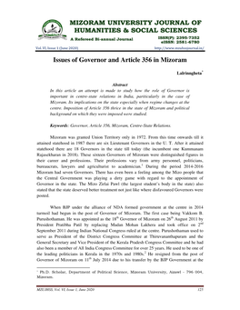 Issues of Governor and Article 356 in Mizoram
