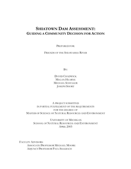 Shiatown Dam Assessment: Guiding a Community Decision for Action