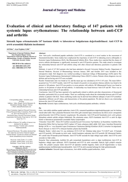 Evaluation of Clinical and Laboratory Findings of 147 Patients with Systemic Lupus Erythematosus: the Relationship Between Anti-CCP and Arthritis