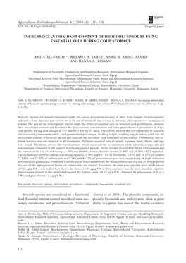 Increasing Antioxidant Content of Broccoli Sprouts Using Essential Oils During Cold Storage