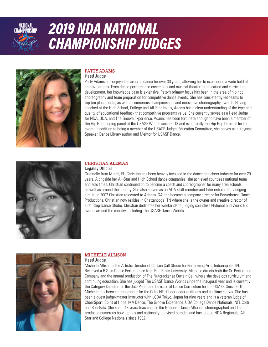 Nda National Championship Judges