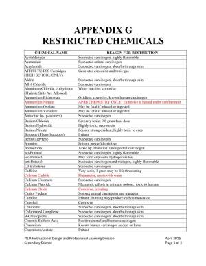 Appendix G Restricted Chemicals