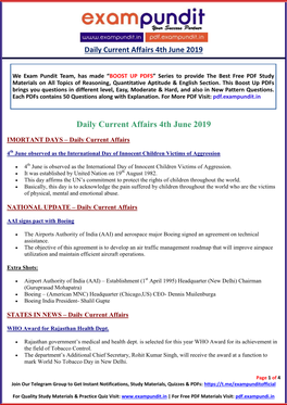 Daily Current Affairs 4Th June 2019