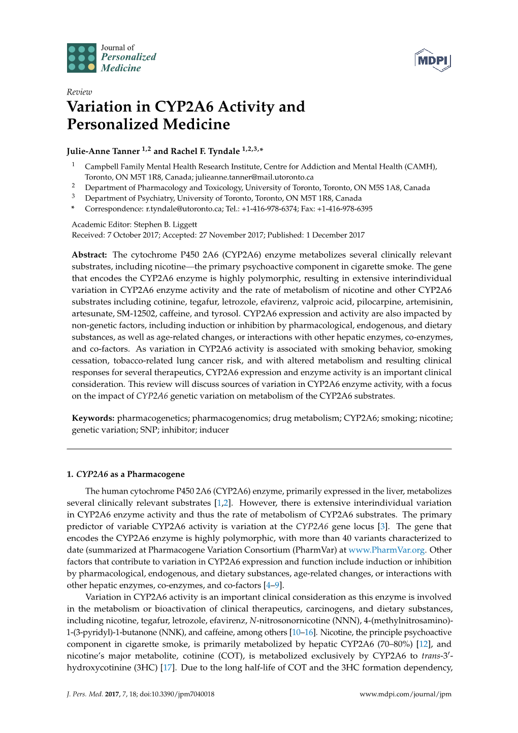 Variation in CYP2A6 Activity and Personalized Medicine