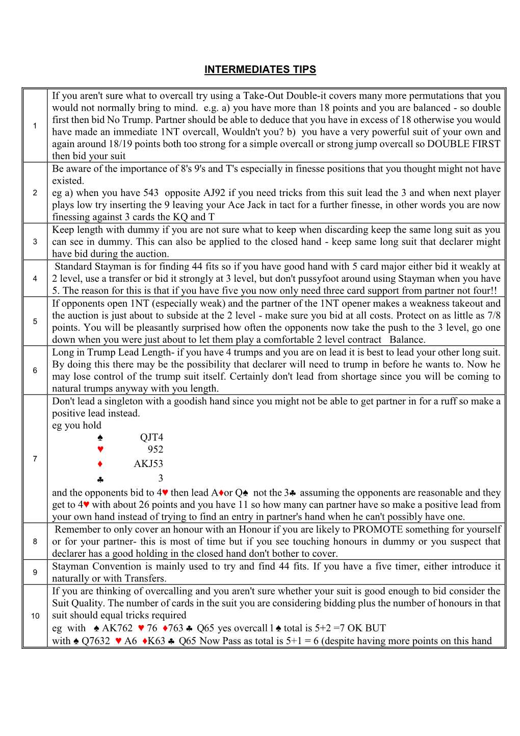 INTERMEDIATES TIPS If You Aren't Sure What to Overcall Try Using A