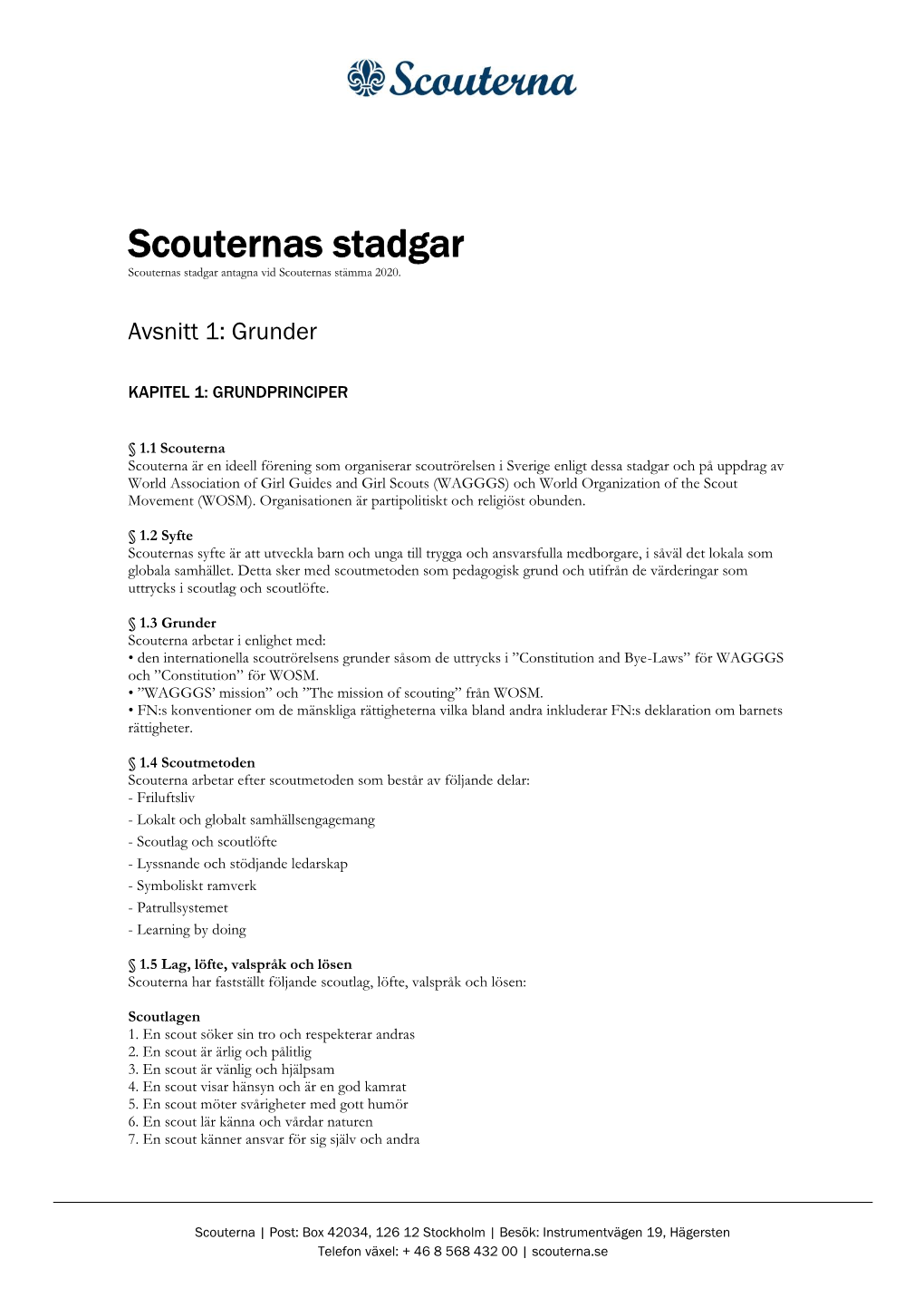 Scouternas Stadgar Scouternas Stadgar Antagna Vid Scouternas Stämma 2020