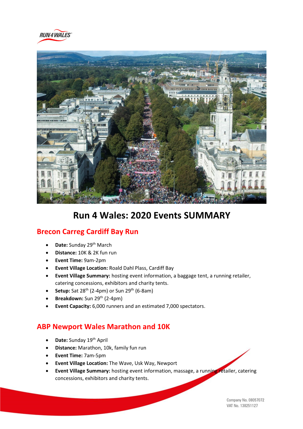 Run 4 Wales: 2020 Events SUMMARY Brecon Carreg Cardiff Bay Run