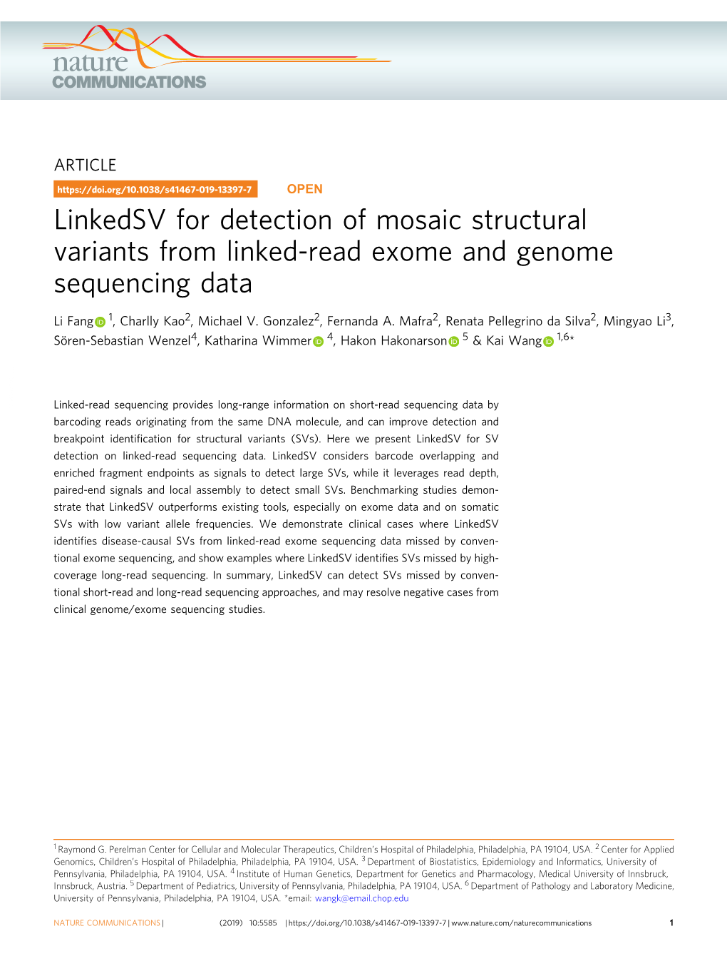 Linkedsv for Detection of Mosaic Structural Variants from Linked-Read Exome and Genome Sequencing Data