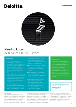 Need to Know IASB Issues IFRS 16 – Leases