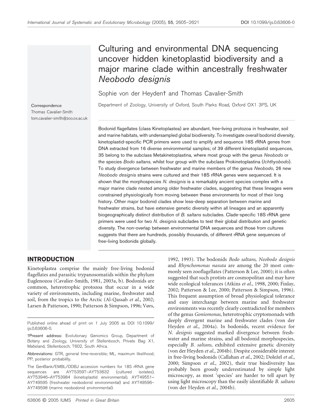 Culturing and Environmental DNA Sequencing Uncover Hidden Kinetoplastid Biodiversity and a Major Marine Clade Within Ancestrally Freshwater Neobodo Designis