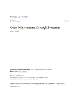 Quest for International Copyright Protection Harry G