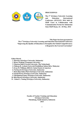 PROCEEDINGS the 1St Sriwijaya University Learning and Education