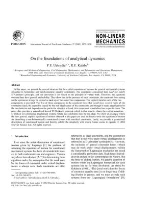 On the Foundations of Analytical Dynamics F.E
