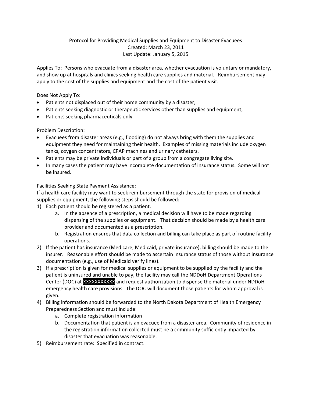 Protocol for Providing Medical Supplies and Equipment to Disaster Evacuees