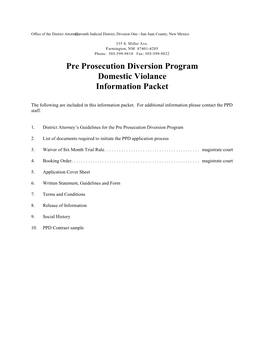 Pre Prosecution Diversion Program Domestic Violance Information Packet