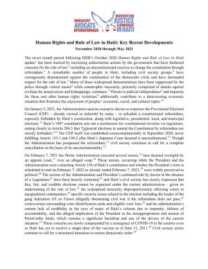 Human Rights and Rule of Law in Haiti: Key Recent Developments November 2020 Through May 2021