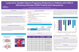 Long-Term, Durable Seizure Frequency Reduction in Children with CDKL5 Deficiency Disorder (CDD) Treated with Ganaxolone
