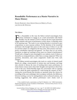 Performance As a Master Narrative in Music History