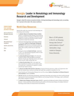 Georgia: Leader in Hematology and Immunology Research and Development