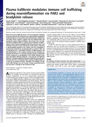 Plasma Kallikrein Modulates Immune Cell Trafficking During Neuroinflammation Via PAR2 and Bradykinin Release