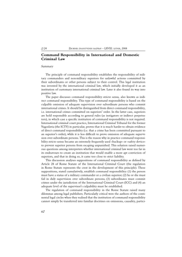 Command Responsibility in International and Domestic Criminal Law