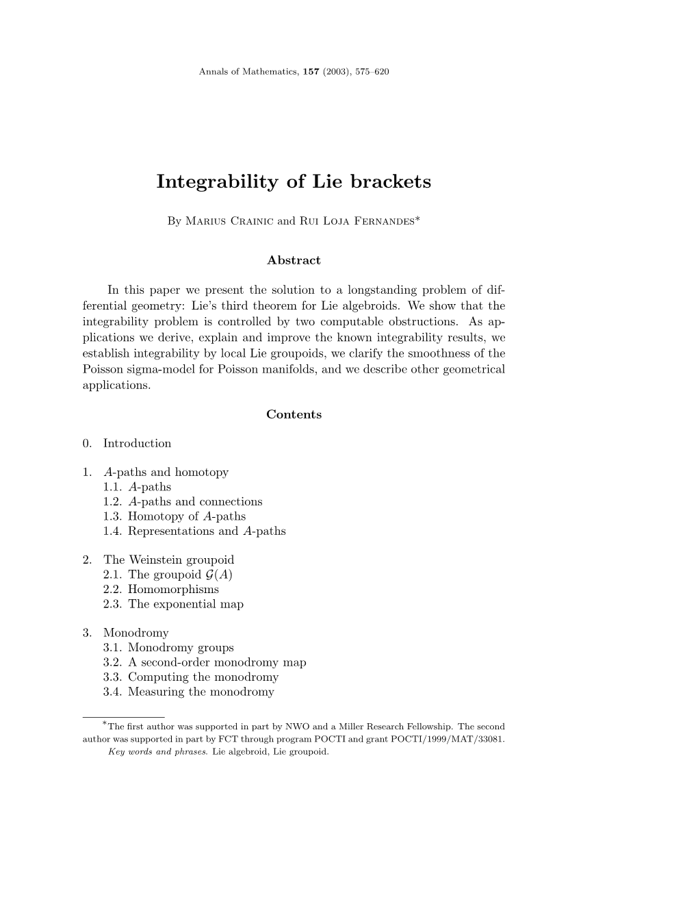 Integrability of Lie Brackets