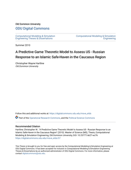 A Predictive Game Theoretic Model to Assess US - Russian Response to an Islamic Safe-Haven in the Caucasus Region