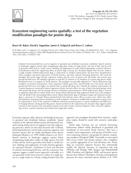 Ecosystem Engineering Varies Spatially: a Test of the Vegetation Modiﬁ Cation Paradigm for Prairie Dogs