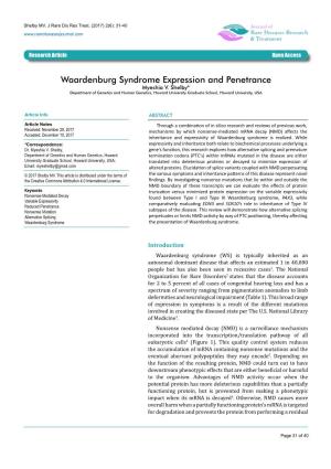 Waardenburg Syndrome Expression and Penetrance Myeshia V