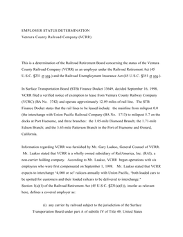(VCRR) This Is a Determination of the Railroad Retirement Board Co