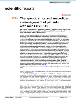 Therapeutic Efficacy of Macrolides in Management of Patients with Mild