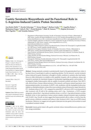 Gastric Serotonin Biosynthesis and Its Functional Role in L-Arginine-Induced Gastric Proton Secretion