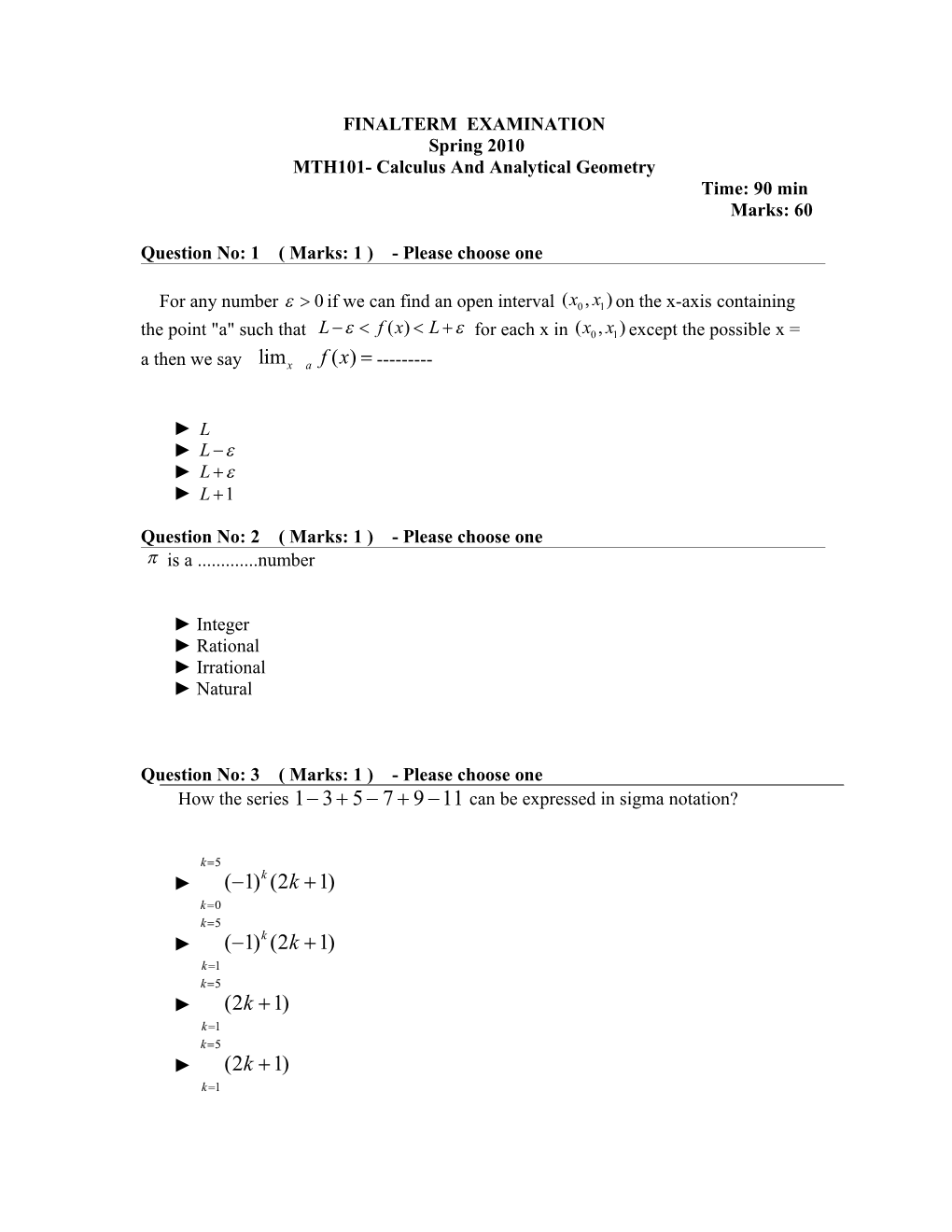 MTH101- Calculus and Analytical Geometry