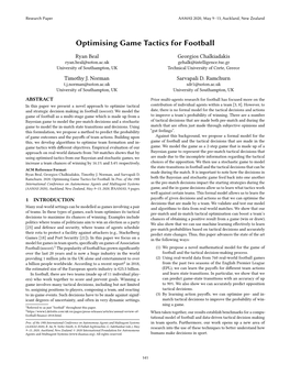 Research Paper ~ Optimising Game Tactics for Football