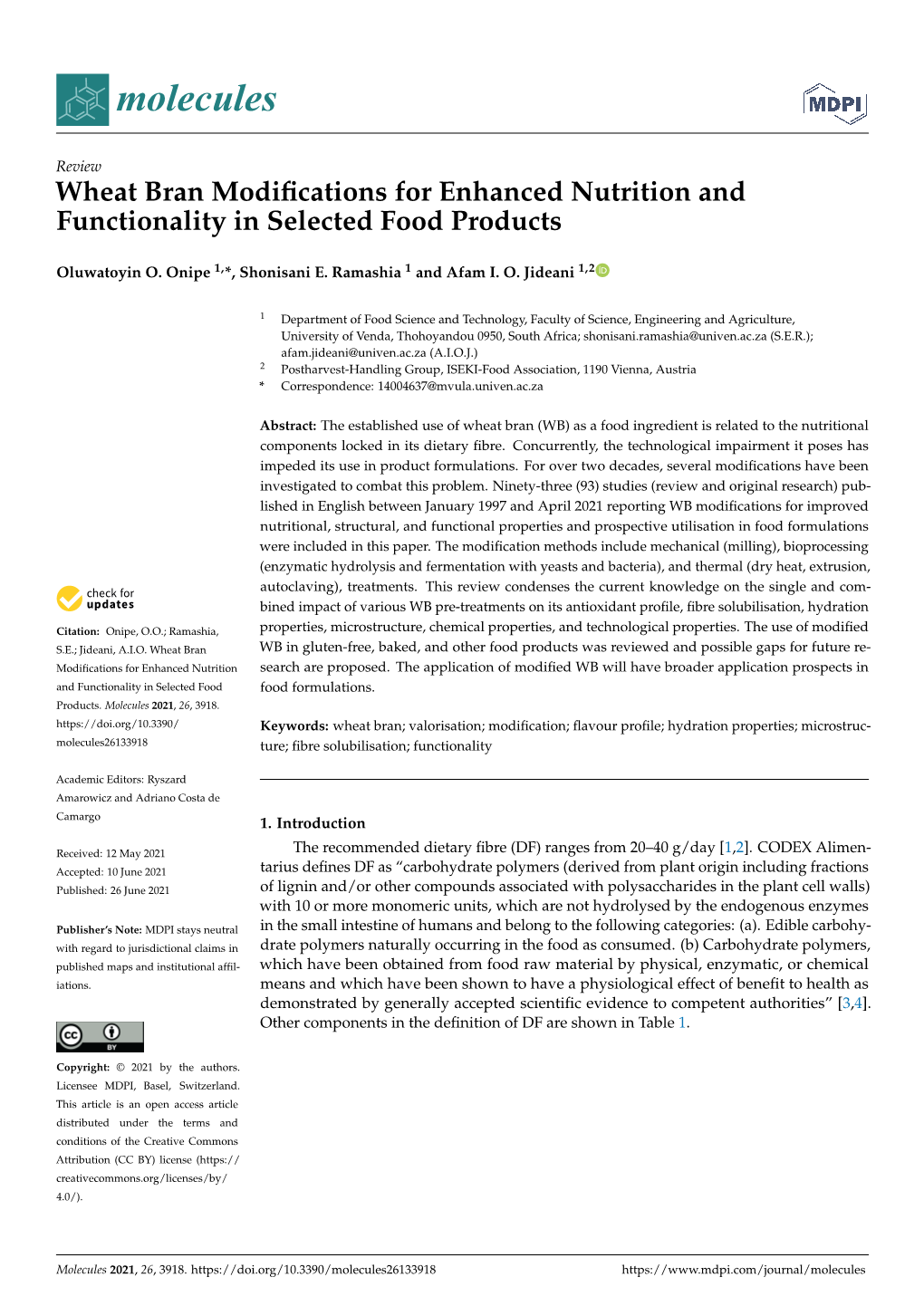 Wheat Bran Modifications for Enhanced Nutrition And