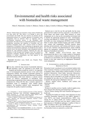 Environmental and Health Risks Associated with Biomedical Waste Management