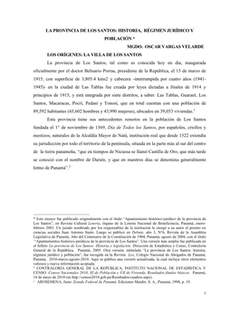 La Provincia De Los Santos. Historia, Régimen Jurídico Y Población. Mgdo