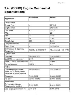 3.4L (DOHC) Engine Mechanical Specifications