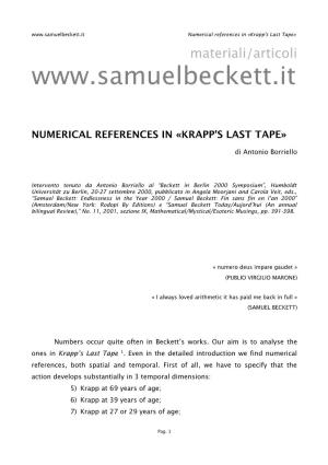 Numerical References in «Krapp's Last Tape» Materiali/Articoli