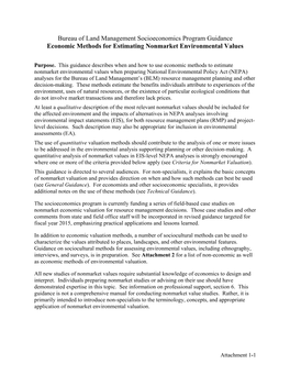 Bureau of Land Management Socioeconomics Program Guidance Economic Methods for Estimating Nonmarket Environmental Values