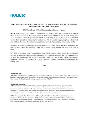 Infinity War Becomes Highest-Grossing Imax Film of All Time in China