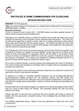 Decision 2021-00270697 – Procurement Report for the Provision of a National Driver Offender Re-Training Scheme